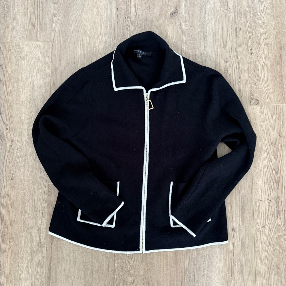 Gently Worn Marc New York Cardigan Zip Up Piping Knit High Contrast Collard